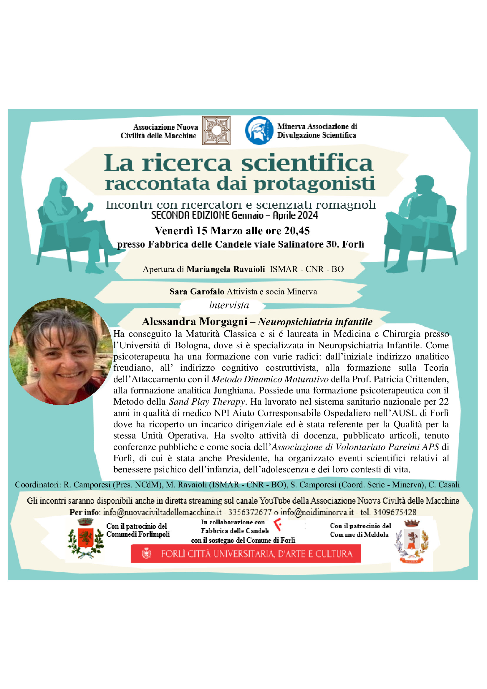 A Forlì , Venerdì 15 marzo 2024 - ore 20:45, intervista a: Alessandra Morgagni Neuropsichiatria infantile
