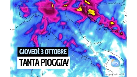 Meteo Giovedì 3 ottobre: tante piogge, anche intense