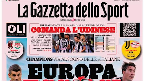 L'apertura della Gazzetta dello Sport sulla Champions League: Europa eccoci