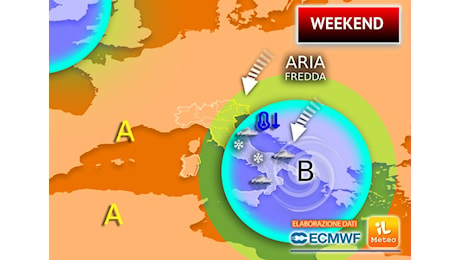 Meteo Weekend: Sabato impulso dai Balcani con Venti di Burrasca, piogge e nevicate, effetti anche Domenica