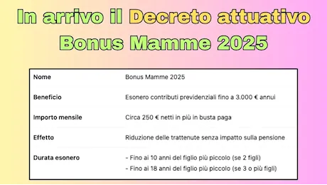 In arrivo il Decreto attuativo Bonus Mamme 2025: 250 euro al mese – Scopri quando arriva