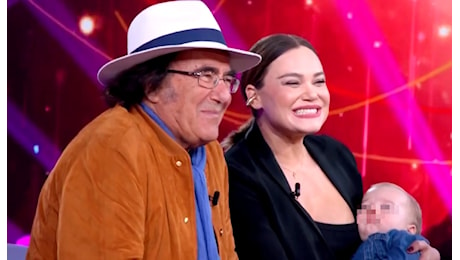 Romina Carrisi per la prima volta in uno studio tv con il figlio Axel Lupo di 9 mesi e papà Al Bano: ''Dimagrire una fatica''