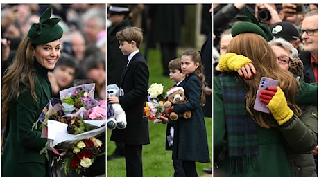 Kate e la famiglia reale alla messa di Natale a Sandringham: i look, i grandi assenti e l'abbraccio con la malata di tumore: «Un onore»