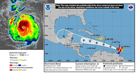 Uragano Beryl, paura nei Caraibi. “Danni potenzialmente catastrofici”. E' una tempesta senza precedenti. Il satellite