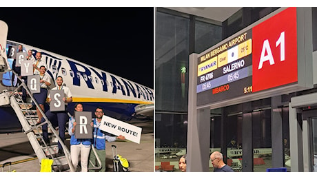 Aeroporto di Salerno. La compagnia Ryanair debutta con il primo volo proveniente da Milano Bergamo