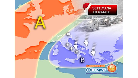 Meteo: Settimana Natalizia, irruzione Fredda con Nevicate il 24 e il 25 Dicembre, svolta dopo Santo Stefano