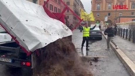 Ambiente, attivisti di Extiction Rebellion scaricano 5 quintali di letame davanti al Viminale