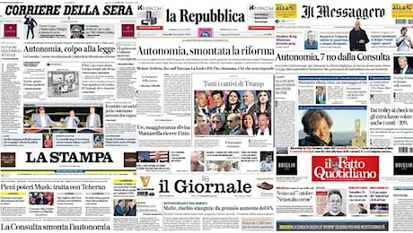 Le prime pagine dei quotidiani di oggi 15 novembre: la rassegna stampa