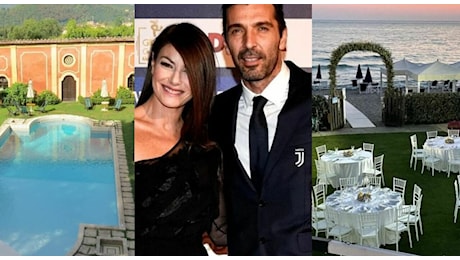 Gigi Buffon e Ilaria D'Amico oggi sposi: le nozze a Villa Oliva, Monica Bellucci testimone, i figli vestiti Armani, il party domenica nello stabilimento di famiglia in Versilia