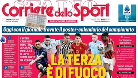 Il Corriere dello Sport in apertura: Terza di campionato di fuoco, Koop si libera per la Juve