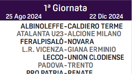 Calendario serie C, tutte le partite: per il Vicenza esordio al Menti con la Giana, il Padova ospita il Trento