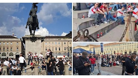 Tifosi dello Stoccarda invadono piazza San Carlo: bottiglie di birra e avanzi di cibo nel salotto buono