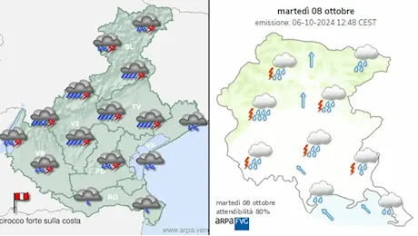 Maltempo in arrivo a Nordest: «forti piogge, temporali e mareggiate in Fvg e Veneto»