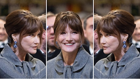 Carla Bruni rilancia l’hair look vintage alla riapertura della cattedrale di Notre Dame