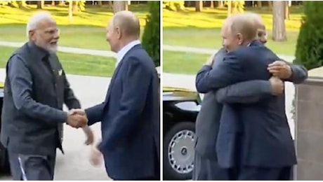 L'arrivo di Modi in Russia e l'abbraccio con Vladimir Putin