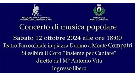 Monte Compatri. Rassegna Musicale Stagione Artistica 2024. Concerto di musica popolare del Coro “Insieme per Cantare”