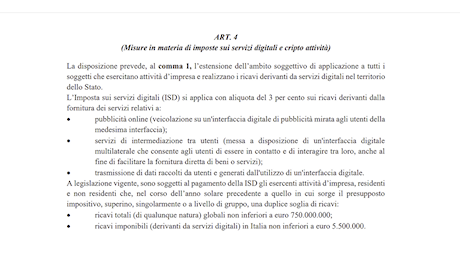 Imposta sui servizi digitali e cripto attività: così l’Italia si farà male