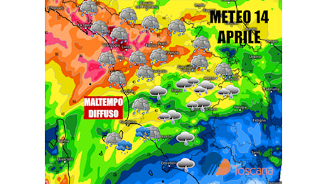 INTESIFICAZIONE DELLE PIOGGE DAL POMERIGGIO - DOMANI NUOVO CARICO - MALTEMPO D'APRILE - METEO TOSCANA