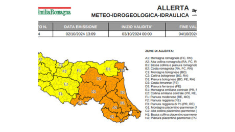 Allerta arancione per rischio nubifragi in Emilia