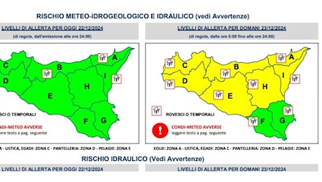 Maltempo in Sicilia, allerta gialla fino alle 24 sulla fascia tirrenica. Il CAS: Evitare di mettersi in viaggio, se possibile