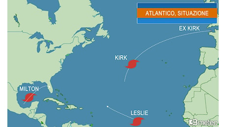 Meteo. Kirk, Milton e Leslie, tre uragani in contemporanea in Atlantico, eccezionale in ottobre