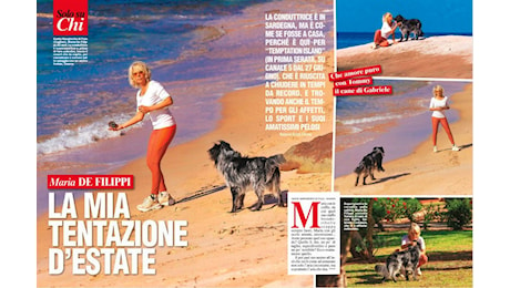 Maria De Filippi in Sardegna in attesa di Temptation Island: le foto con il cane di suo figlio Gabriele