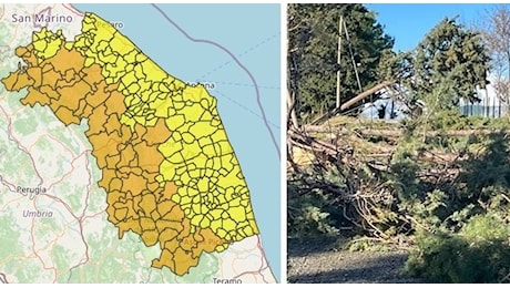 L'allerta meteo (arancione) si sposta nell'entroterra delle Marche: vento e temporali. Occhio al ghiaccio