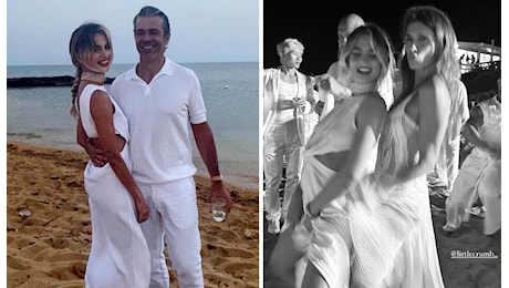 Cristina Marino e Luca Argentero bellissimi in total white alle nozze dell'amico, con loro c'è anche Elisabetta Canalis: guarda