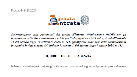 ZES Unica Sud: credito d’imposta riconosciuto in misura piena