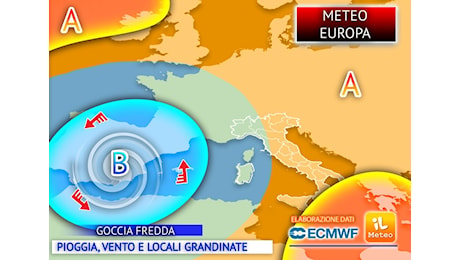 Meteo: goccia fredda verso il Mediterraneo occidentale, probabile nuova fase di maltempo in Spagna