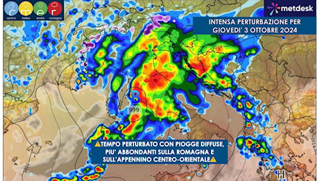 Intensa perturbazione per giovedì 3 ottobre: ultimi aggiornamenti