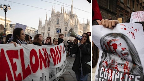 No Meloni Day a Milano: 500 manifestanti in corteo, foto della premier imbrattate di sangue. «Complici del genocidio»