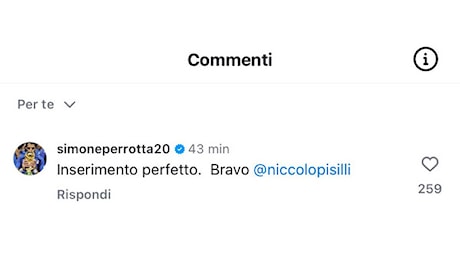 Instagram, Perrotta si complimenta con Pisilli dopo il gol: Inserimento perfetto, bravo (FOTO)